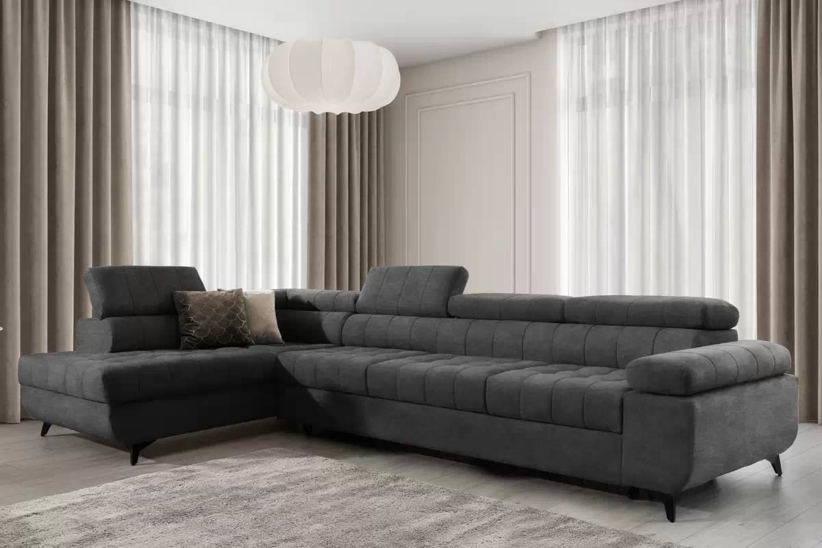 Rozkládací rohová sedací souprava Dragonis Maxi levá - grafitová Zetta 305 Rohová sedací souprava Dragonis Maxi rozkládací levá - grafitová samet latwoczyszczacy Zetta 305