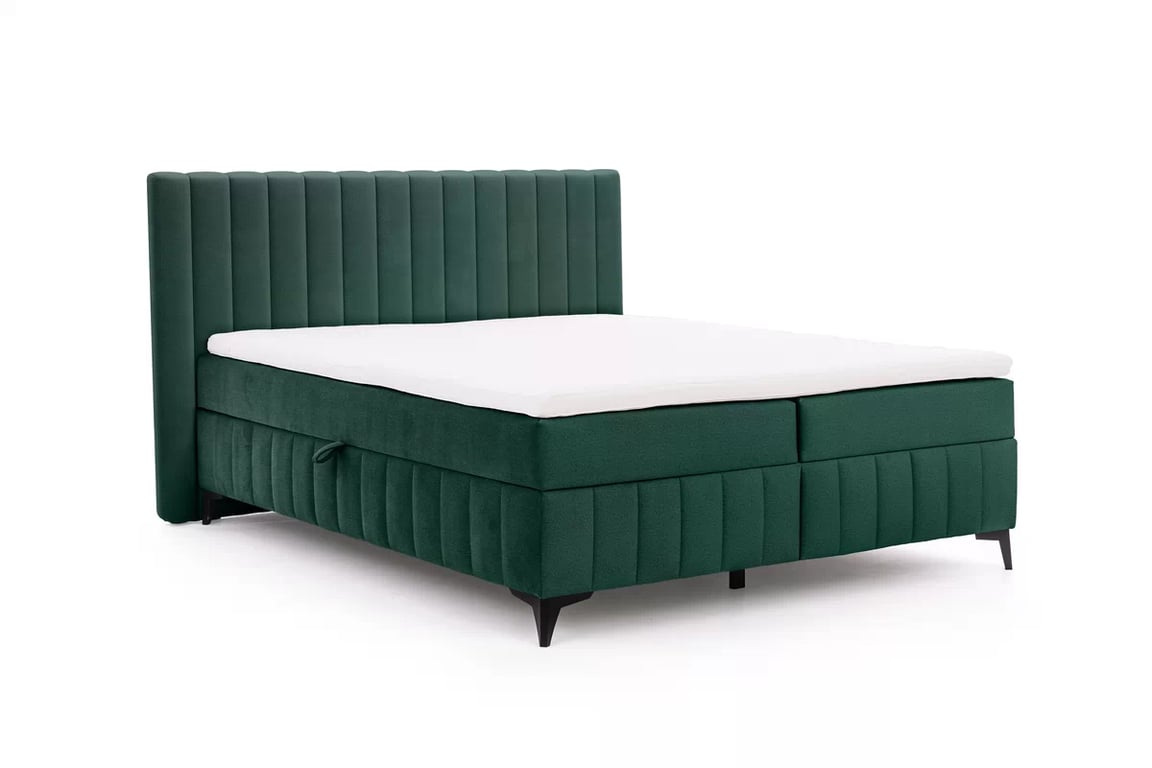 Kontinentálna posteľ Verona 180x200 s úložným priestorom – zelený hydrofóbny zamat Amon 06 Boxspring posteľ Verona 180x200 s úložným priestorom - Zelený velúr hydrofobowy Amon 06 