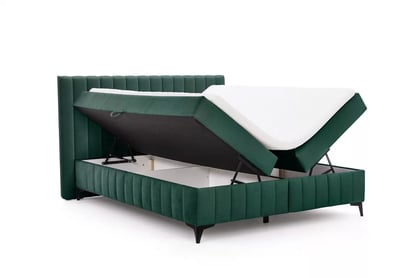 Kontinentálna posteľ Verona 180x200 s úložným priestorom – zelený hydrofóbny zamat Amon 06 Boxspring posteľ Verona 180x200 s úložným priestorom - Zelený velúr hydrofobowy Amon 06 