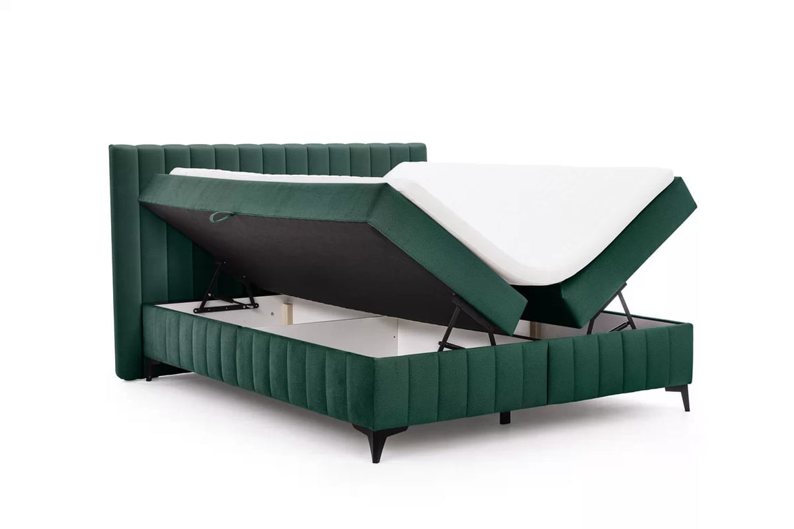 Kontinentálna posteľ Verona 180x200 s úložným priestorom – zelený hydrofóbny zamat Amon 06 Boxspring posteľ Verona 180x200 s úložným priestorom - Zelený velúr hydrofobowy Amon 06 