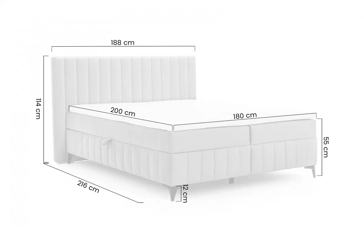 Boxspring posteľ Verona 180x200 s úložným priestorom – svetlobéžový hydrofóbny zamat Amon 17 Boxspring posteľ Verona 180x200 s úložným priestorom - svetlý Béžová velúr hydrofobowy Amon 17 