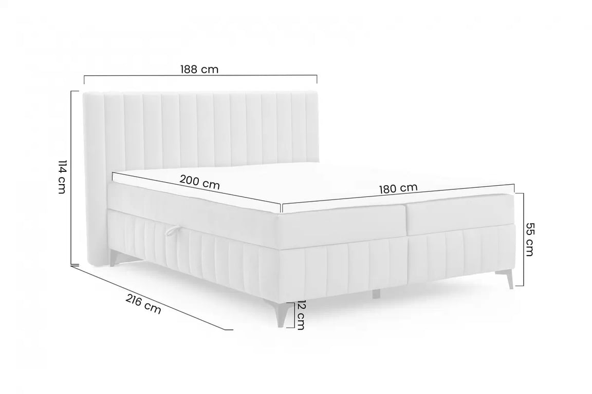 Kontinentálna posteľ Verona 180x200 s úložným priestorom – svetlobéžový hydrofóbny zamat Amon 17 Boxspring posteľ Verona 180x200 s úložným priestorom - svetlý Béžová velúr hydrofobowy Amon 17 