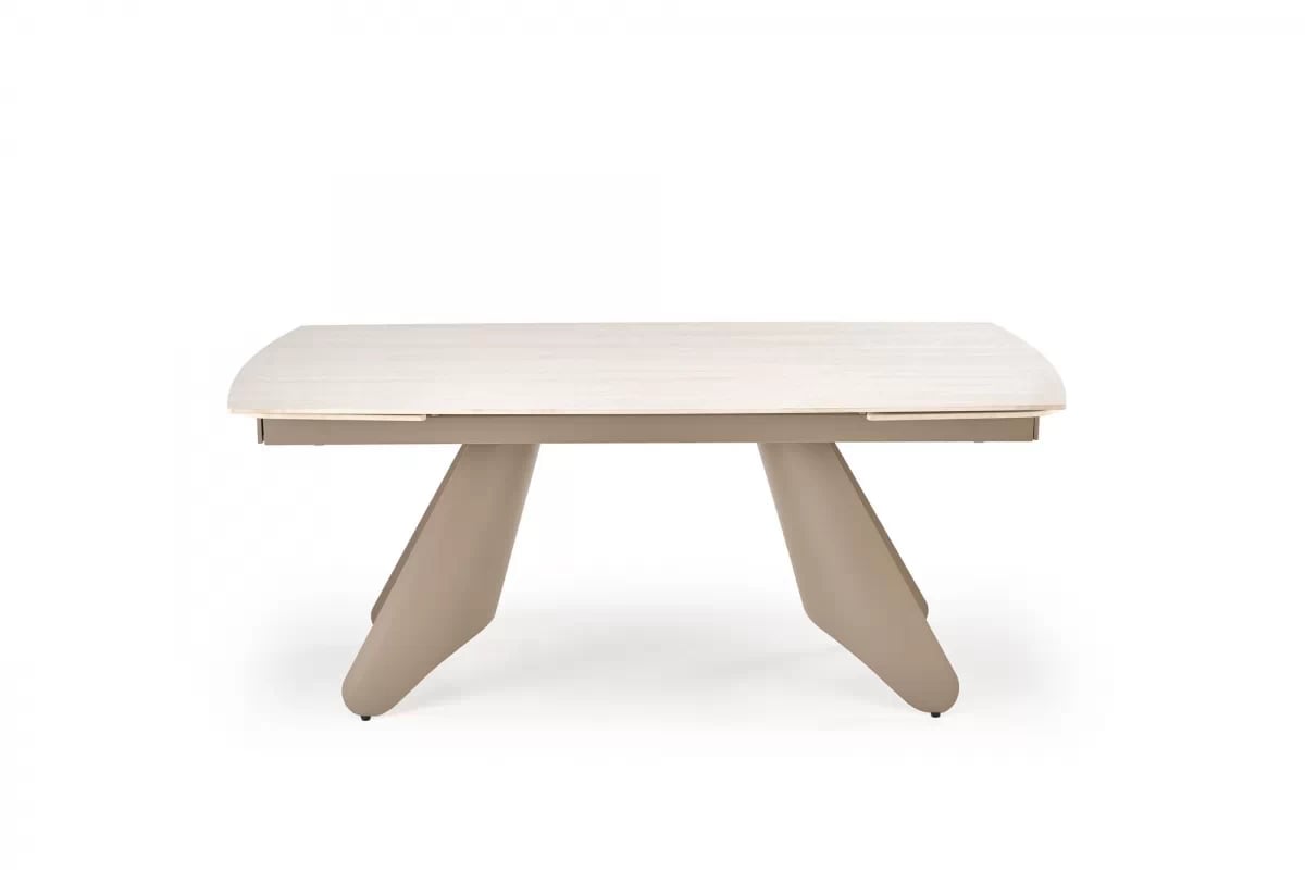 Rozkladací stôl Tavero a 4 stoličky Tillo - travertín / kašmír / béžová / kašmír Komplet Stôl Tavero rozkladany z 4 krzeslami tapicerowanymi Tillo - Travertín / kašmír / Béžová / kašmír