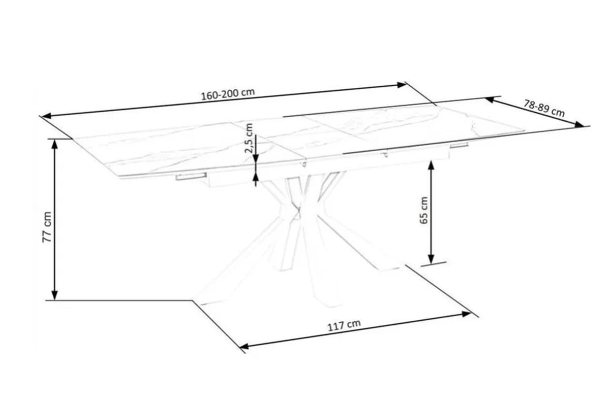 Rozkladací jedálenský stôl Nolvari a 4 stoličky Nerio - biely mramor / béžová / biele nohy Stôl rozkladany Nolvari z czterema tapicerowanymi krzeslami Nerio - Biely mramor / Béžová / nožičky biale