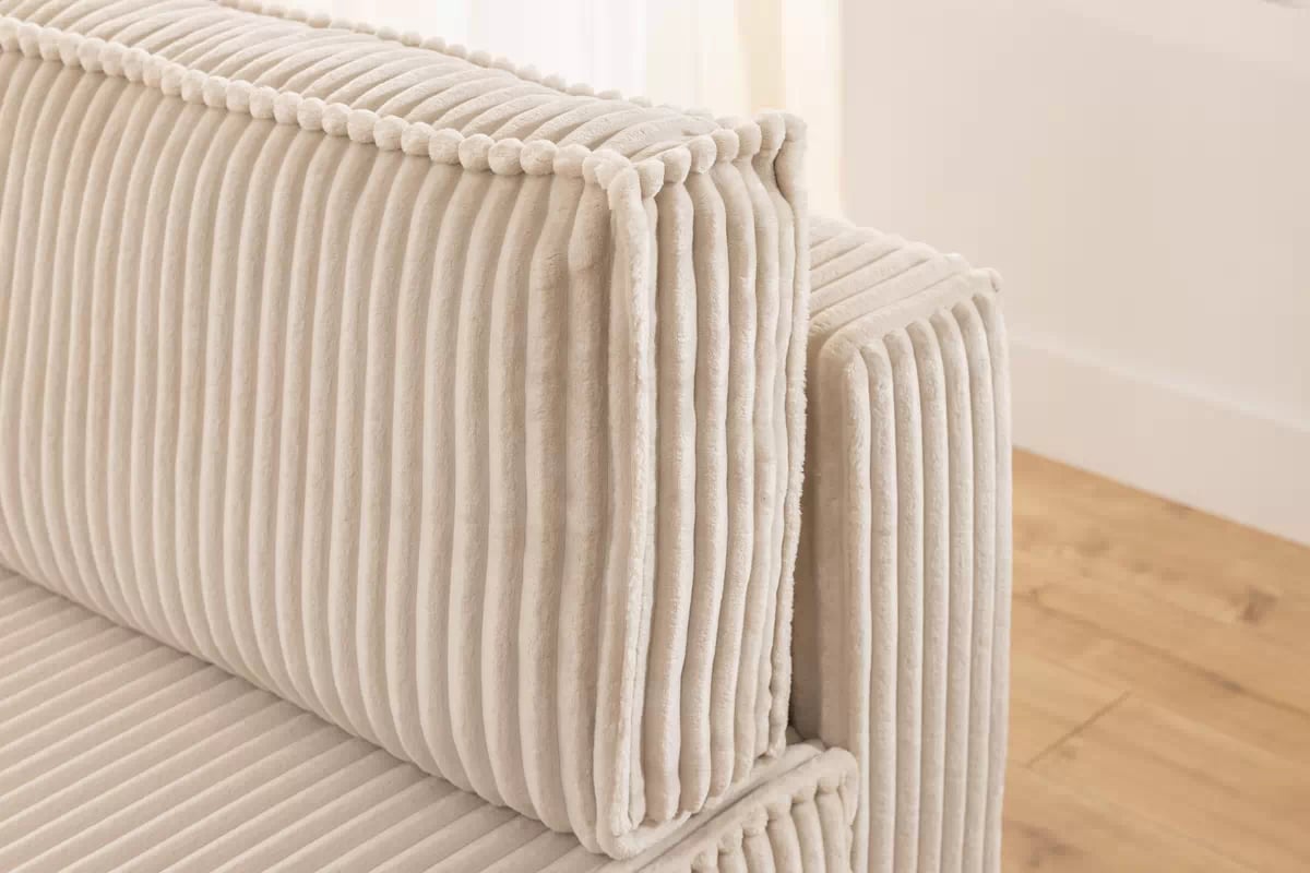 Rohová pohovka Solvero Mini levá s funkcí spánku - světlý béžový plyš Tilia 01 Rohová sedací souprava Solvero Mini rozkládací levá - Krémový manšestr Tilia 01