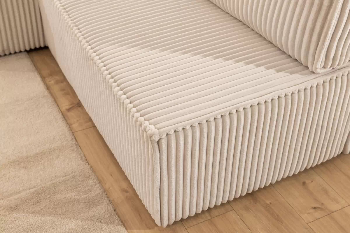 Rohová pohovka Solvero Mini levá s funkcí spánku - světlý béžový plyš Tilia 01 Rohová sedací souprava Solvero Mini rozkládací levá - Krémový manšestr Tilia 01