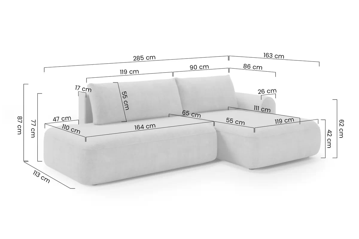 Rozkládací rohová sedací souprava Lotulis L II levá - šedá Blur 18 Rohová sedací souprava Lotulis L rozkládací levá - šedá Pletenina hydrofobowa Blur 18