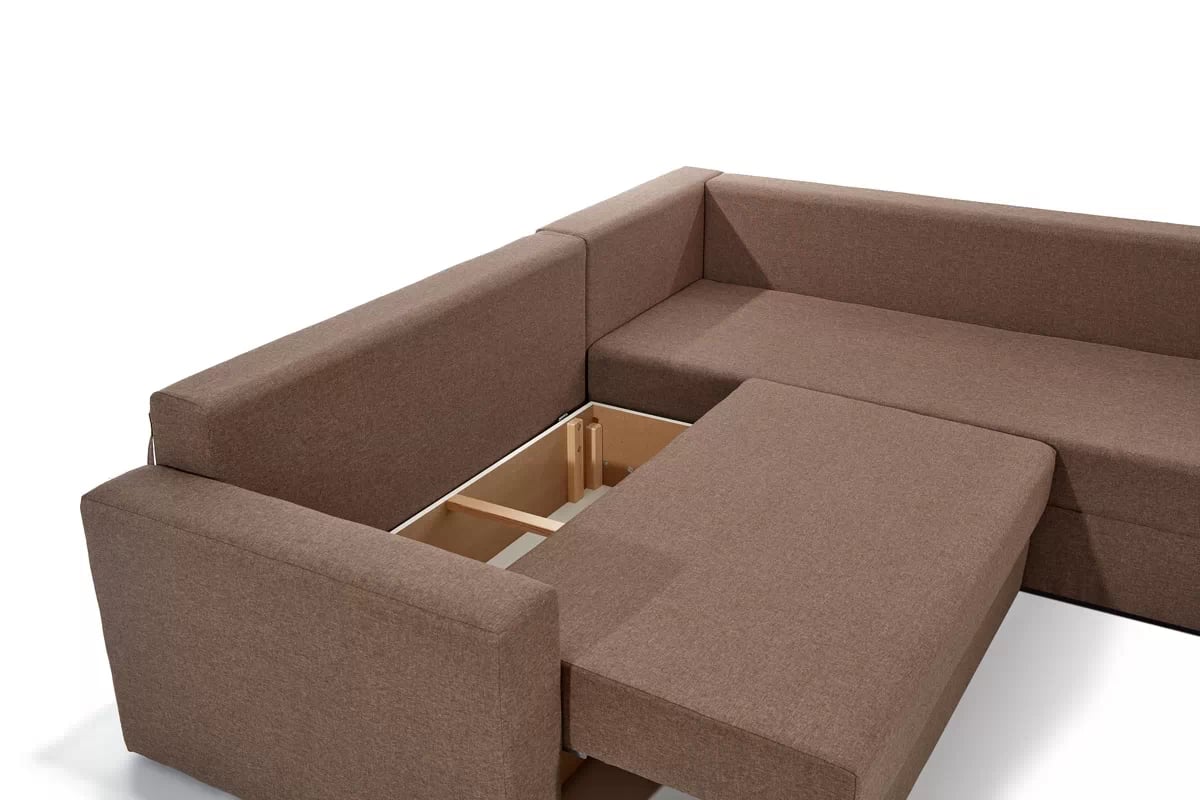 Rohová sedacia súprava Turias L II s funkciou spania pravá - hnedá tkanina Sawana 02 Rohová sedacia súprava s funkciou spánku Turias L II pravá strana - Hnedá plecionka Sawana 02