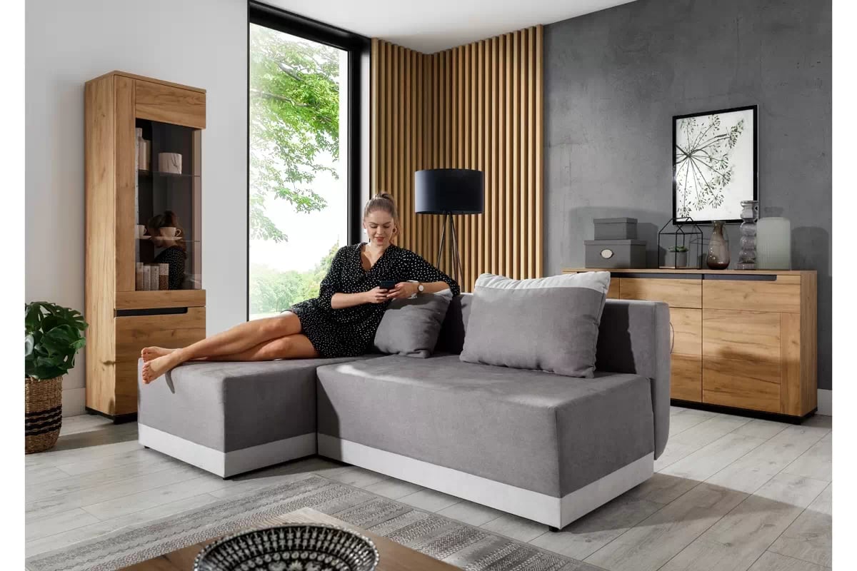 Rohová sedacia súprava Vonder rozkladacia - sivá tkanina Soro 83 / 90 Rohová sedacia súprava rozkladany do obývacej izby Vonder - šedá plecionka Soro 83 / 90 