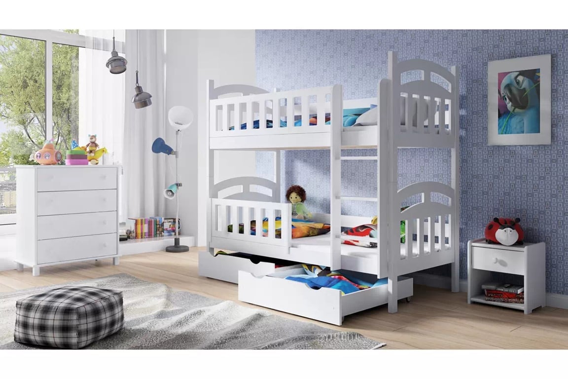 Posteľ poschodová Nati 90x200 so zásuvkami - Biely  Posteľ poschodová Nati 90x200 so zásuvkami - Biely 