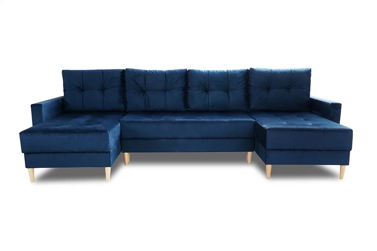 Rohová sedacia súprava Romano U rozkladacia univerzálna - modrý zamat Monolith 77 / svetlý rustikál Rohová sedacia súprava Romano U rozkladany uniwersalny prawo/Ľavá strana - Modrý velúr Monolith 77