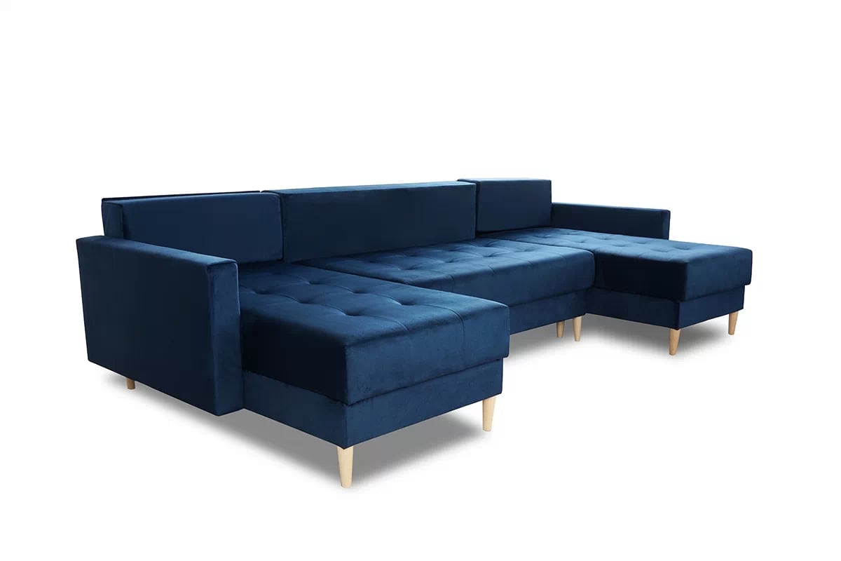 Rohová sedacia súprava Romano U rozkladacia univerzálna - modrý zamat Monolith 77 / svetlý rustikál Rohová sedacia súprava Romano U rozkladany uniwersalny prawo/Ľavá strana - Modrý velúr Monolith 77