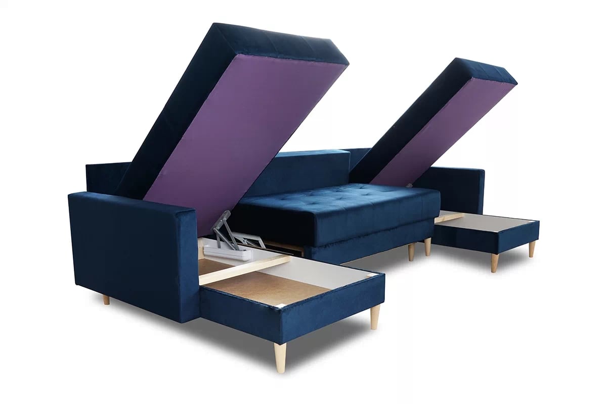 Rohová sedacia súprava Romano U rozkladacia univerzálna - modrý zamat Monolith 77 / svetlý rustikál Rohová sedacia súprava Romano U rozkladany uniwersalny prawo/Ľavá strana - Modrý velúr Monolith 77