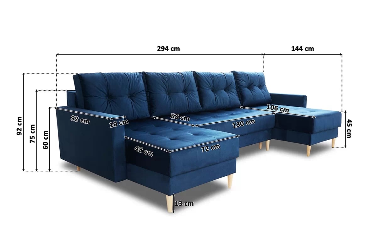 Rohová sedacia súprava Romano U rozkladacia univerzálna - modrý zamat Monolith 77 / svetlý rustikál Rohová sedacia súprava Romano U rozkladany uniwersalny prawo/Ľavá strana - Modrý velúr Monolith 77