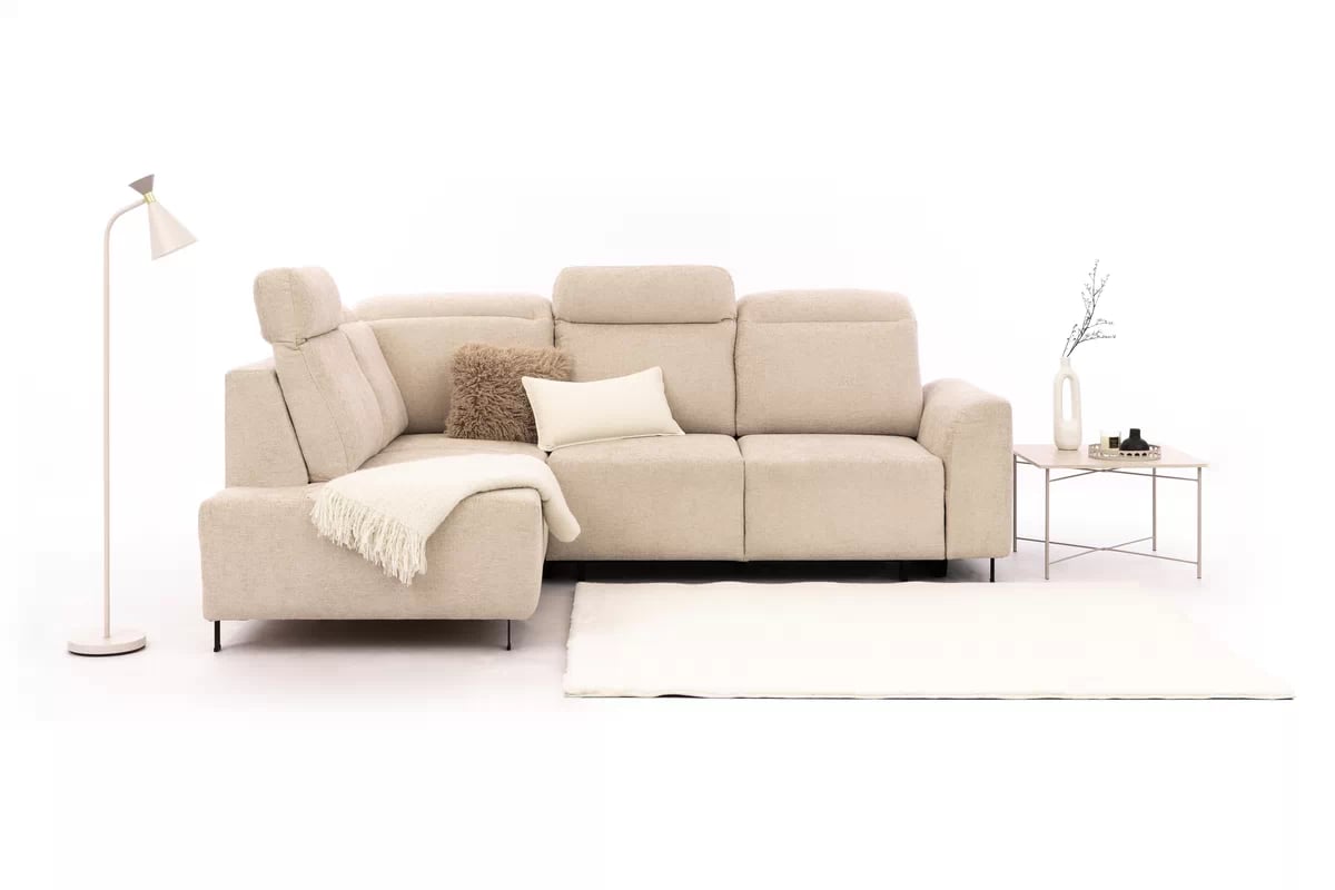 Rohová rozkládací pohovka Magnis L levá s funkcí spánku - béžová tkanina Magni 206.03 - Konec série Rohová sedací souprava Magnis L rozkládací levá - béžová plecionka Magni 206-03