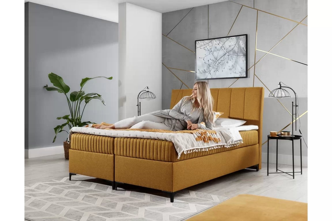 Postel boxspring Atero 160x200 s úložním prostorem - musztardowa plecionka 160x200 Postel boxspring Atero 160x200 s úložním prostorem - musztardowa plecionka 160x200