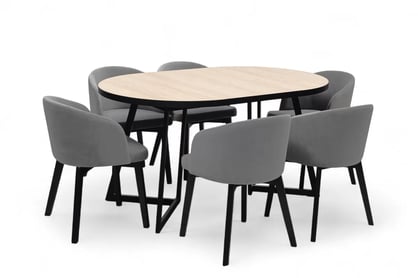 Jedálenský set Cedrus Linear 105/160 cm + 4 stoličky Nerevio - dub hikora / sivá Komplet Stôl rozkladany Cedrus Linear 105/160 cm + 4 Stoličky Nerevio - Dub hikora / šedý