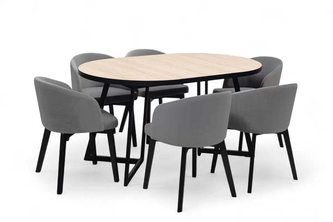 Jedálenský set Cedrus Linear 105/160 cm + 4 stoličky Nerevio - dub hikora / sivá Komplet Stôl rozkladany Cedrus Linear 105/160 cm + 4 Stoličky Nerevio - Dub hikora / šedý