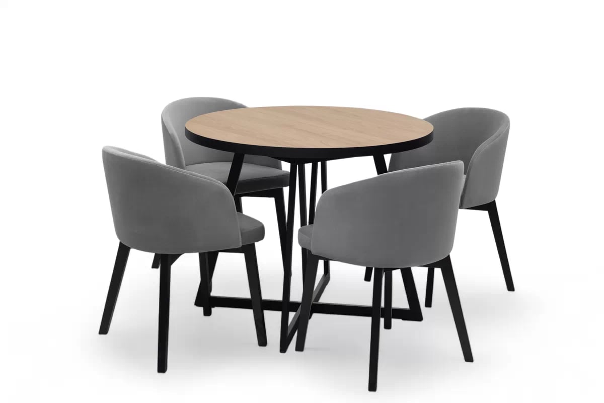 Rozkladací jedálenský stôl Cedrus Linear 105/160 cm a 4 stoličky Nerevio - dub hickory / sivá Komplet Stôl rozkladany Cedrus Linear 105/160 cm + 4 Stoličky Nerevio - Dub hikora / šedý