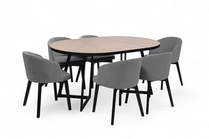 Jedálenský set Cedrus Rozeta 105/160 cm + 4 stoličky Nerevio - dub belmont čierny / sivá Komplet Stôl rozkladany Cedrus Rozeta 105/160 cm + 4 Stoličky Nerevio - Dub belmont Čierny / šedý