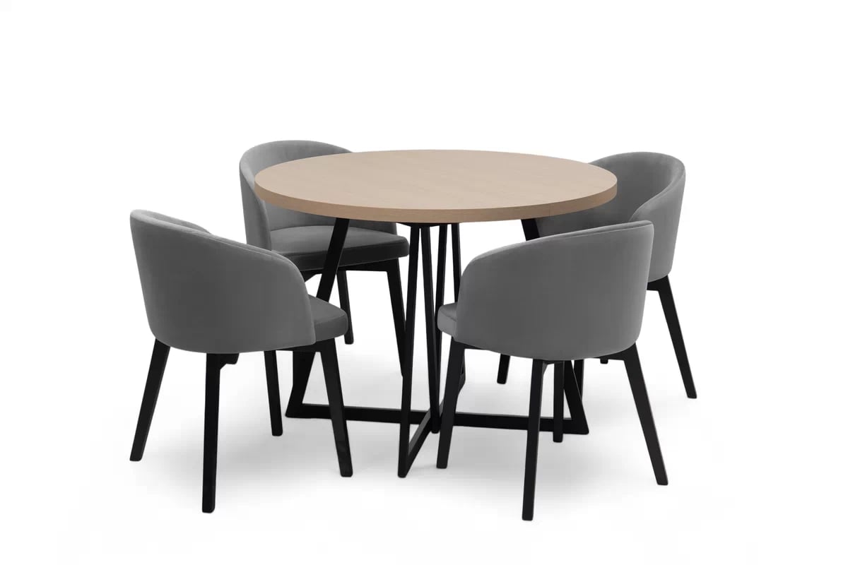 Rozkladací stôl Cedrus 105/160 cm a 4 stoličky Nerevio - dub vinceza / sivá Komplet Stôl rozkladany Cedrus 105/160 cm + 4 Stoličky Nerevio - Dub vinceza / šedý