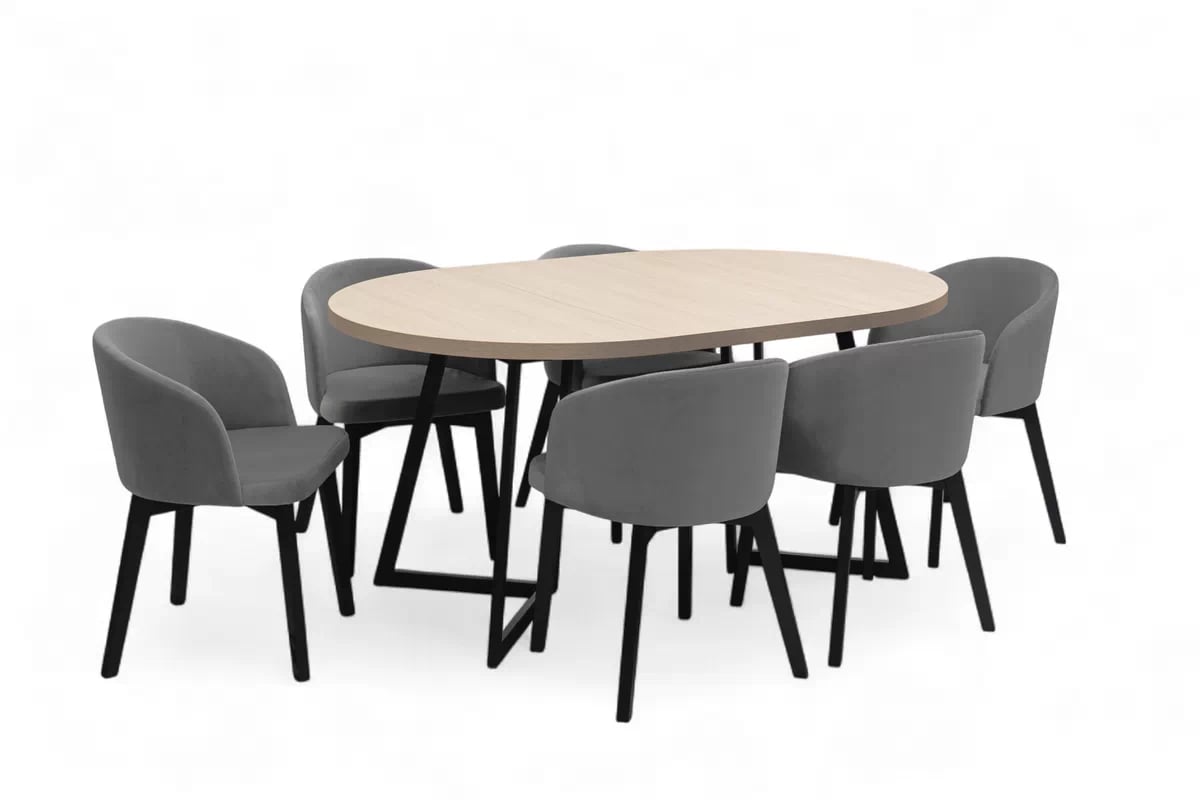 Rozkladací stôl Cedrus 105/160 cm a 4 stoličky Nerevio - dub vinceza / sivá Komplet Stôl rozkladany Cedrus 105/160 cm + 4 Stoličky Nerevio - Dub vinceza / šedý