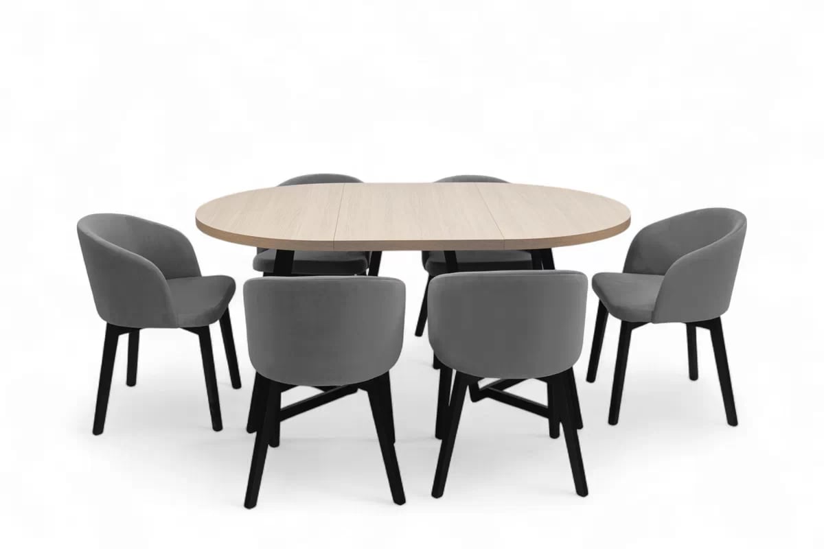 Rozkladací stôl Cedrus 105/160 cm a 4 stoličky Nerevio - dub vinceza / sivá Komplet Stôl rozkladany Cedrus 105/160 cm + 4 Stoličky Nerevio - Dub vinceza / šedý