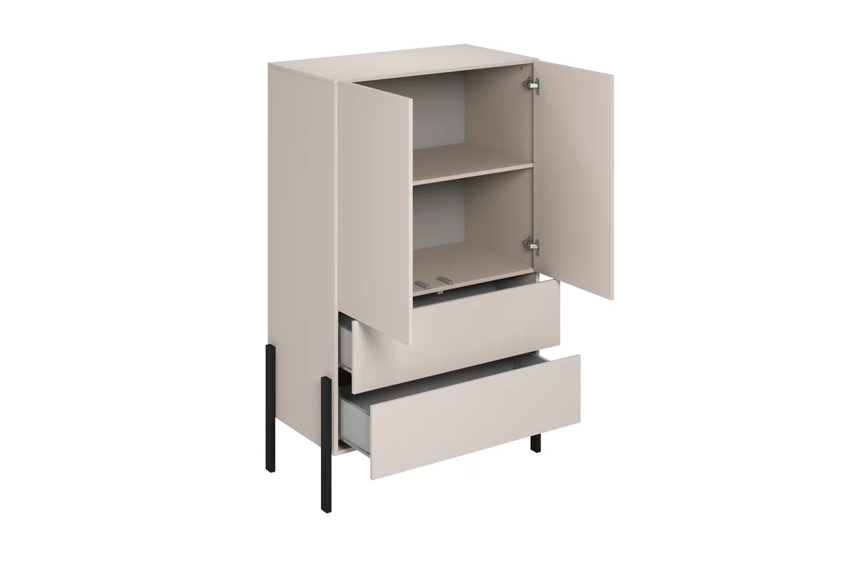 Vysoká komoda Jukon 90 cm - biely mat Komoda dvojdverová Jukon 90 cm bielizniarka - biely mat / kovové nožičky