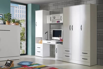 Uzatvorený regál Lomaro 50 cm so zásuvkami - biela / čierny úchyt Regál zamkniety Lomaro 50 cm so zásuvkami - Biely / Úchytka Čierny 