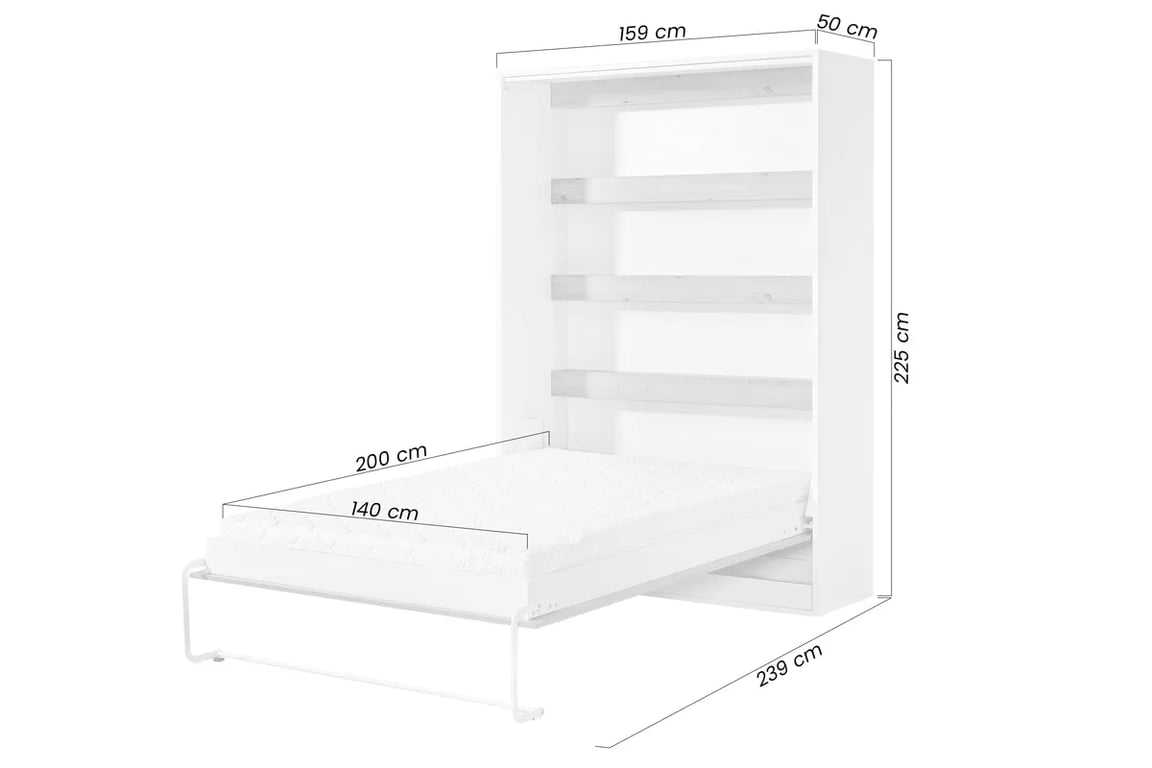 Vertikálna sklápacia posteľ Lomaro 140x200 - biela / biely úchyt Polkotapczan vertikálny Lomaro 140x200 - Biely / Úchytka Biely