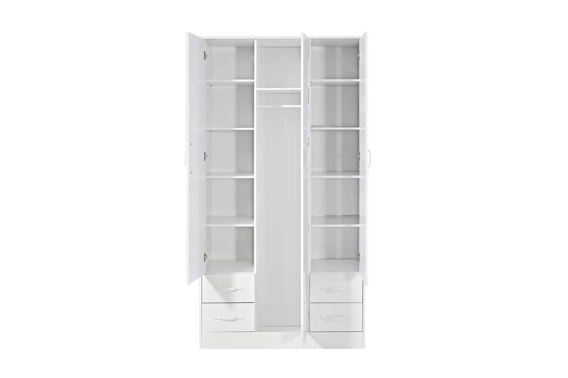 Trojdverová skriňa Lomaro 120 cm so zásuvkami - biela / biely úchyt  Skriňa trojdverová Lomaro 120 cm so zásuvkami - Biely / Úchytka Biely