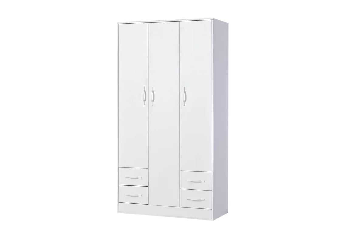 Trojdverová skriňa Lomaro 120 cm so zásuvkami - biela / biely úchyt  Skriňa trojdverová Lomaro 120 cm so zásuvkami - Biely / Úchytka Biely