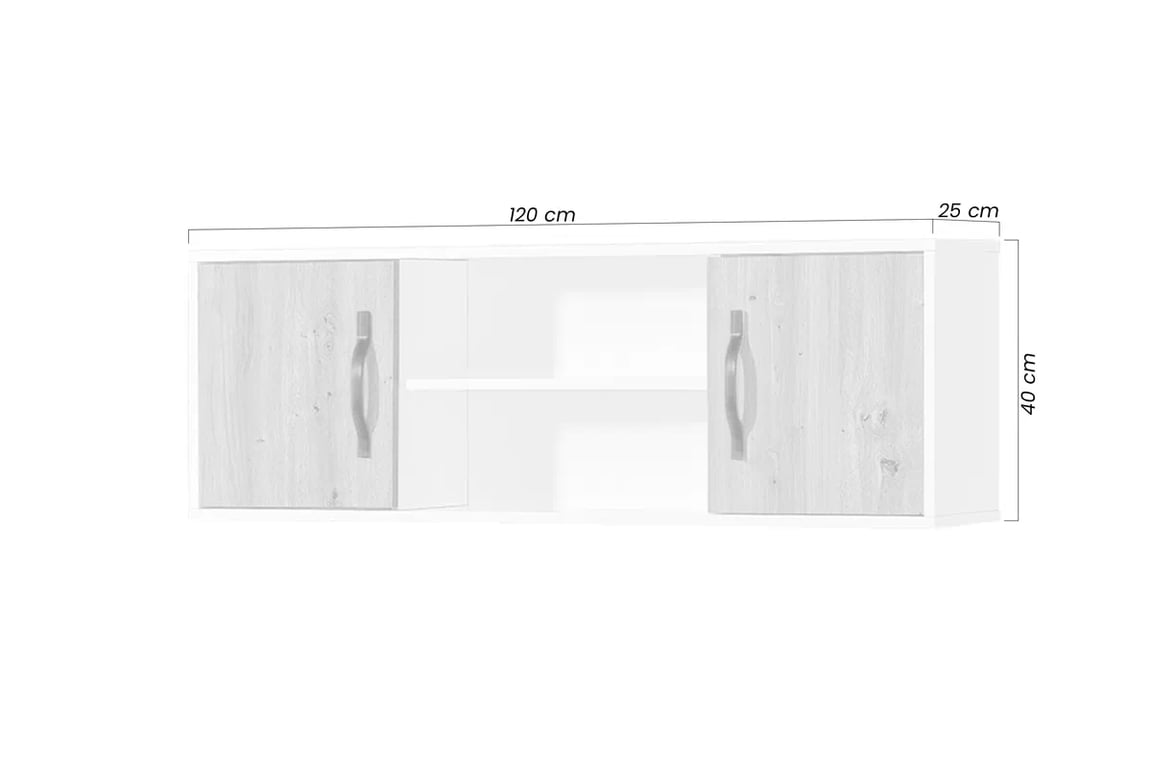 Závesná polica Lomaro 120 cm so skrinkami - biela / biely úchyt Polica závesná Lomaro 120 cm z szafkami - Biely / Úchytka Biely 