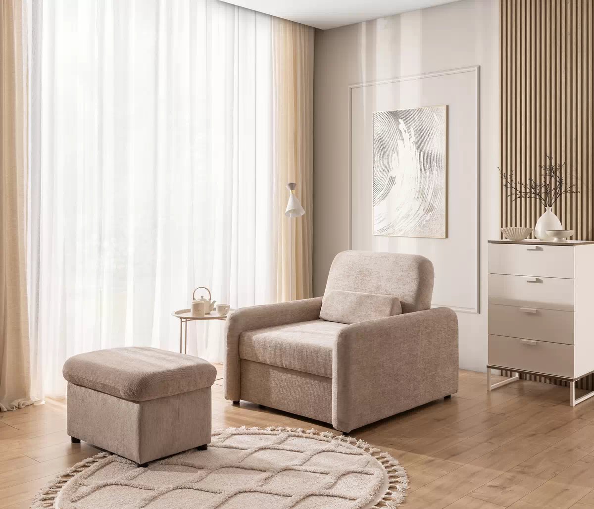 Jednomístná pohovka Masilio s taburetem Pohovka Masilio z pufa