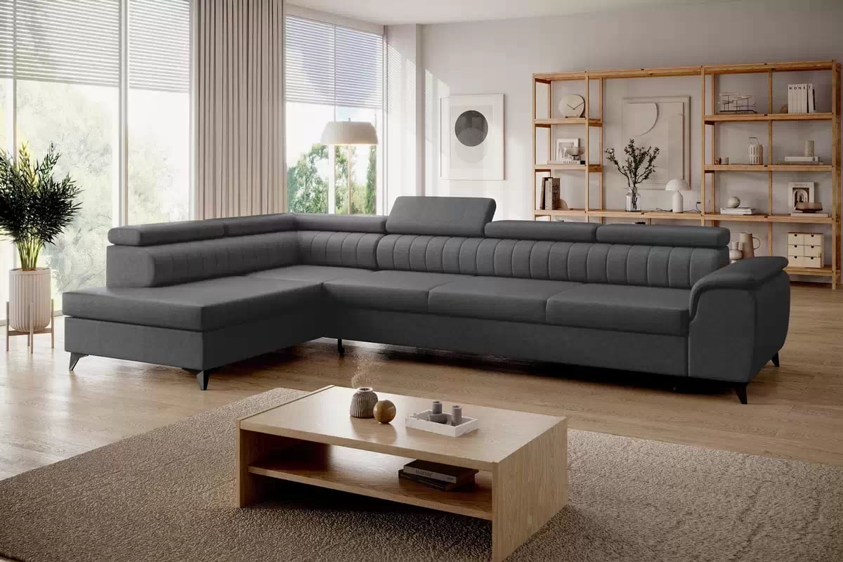 Rohová pohovka Monrose Maxi levá s funkcí spánku - šedá tkanina Ado 1617 Rohová sedací souprava Monrose Maxi rozkládací levá - šedá plecionka Ado 1617