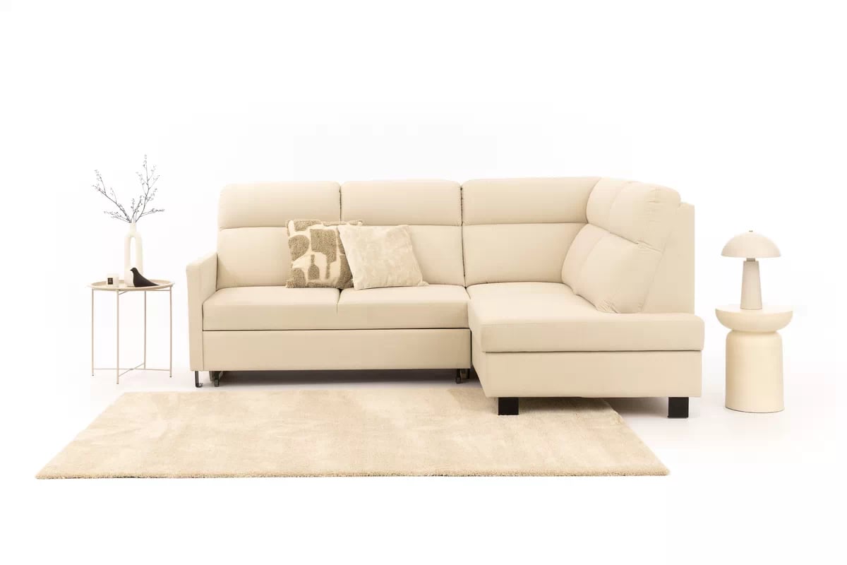 Rohová pohovka Loario L pravá s úzkými boky - krémová látka Sand 03 Rohová sedací souprava Loario L pravá z waskim bokiem - Sand 03