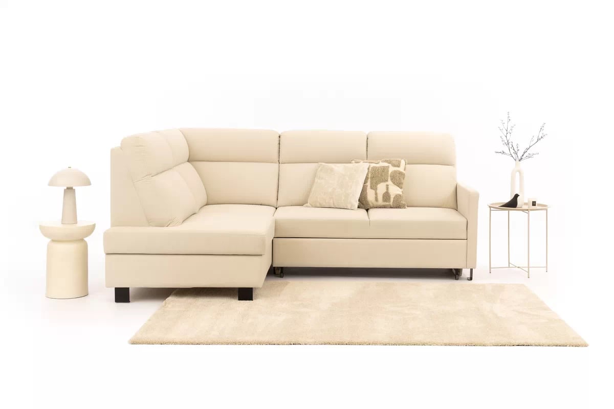 Rohová pohovka Loario L levá s úzkými boky - krémová látka Sand 03 Rohová sedací souprava Loario L levá z waskim bokiem - Sand 03