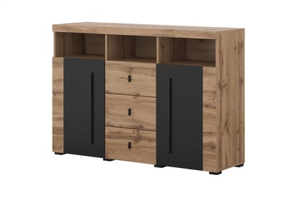Komoda Roger 119 cm se zásuvkami – dub wotan / černý mat