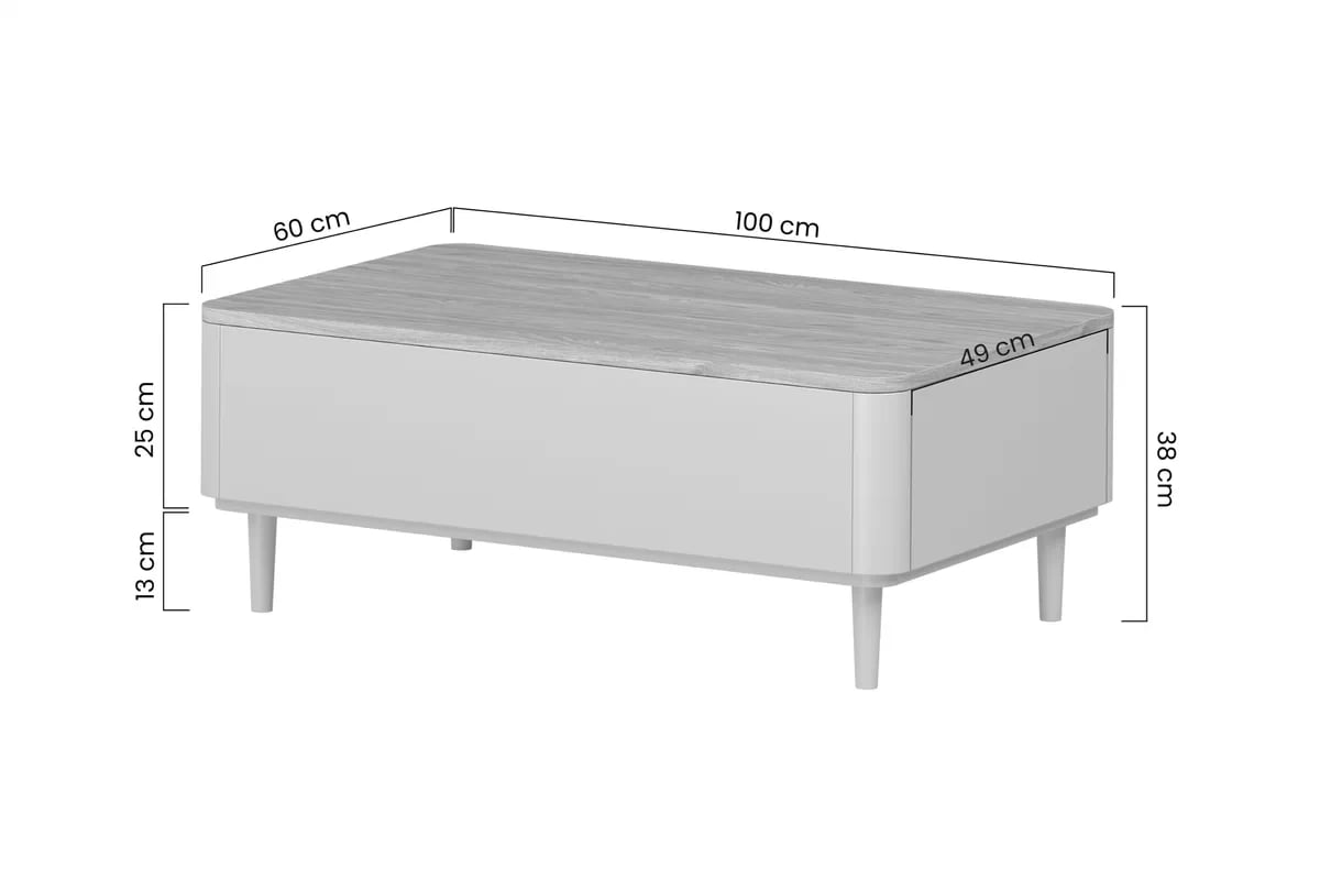 Konferenčný stolík Amilio 100 cm so zásuvkami - kašmírová / olejovaný dub Stolík kawowy Amilio 100 cm so zásuvkami na nôžkach - kašmír / Dub olejowany