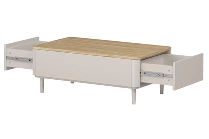 Konferenční stolek Amilio 100 cm se zásuvkami - kašmír / olejovaný dub stolek kawowy Amilio 100 cm se zásuvkami na nožkách - kašmír / dub olejowany