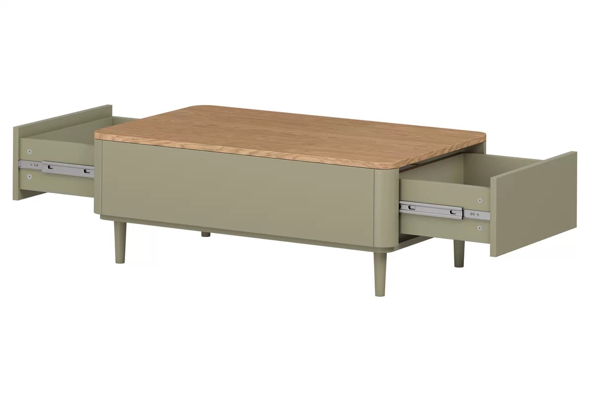 Konferenčný stolík Amilio 100 cm so zásuvkami - eukalyptus / dub baltic dune Stolík kawowy Amilio 100 cm so zásuvkami na nôžkach - eukaliptus / Dub baltic dune