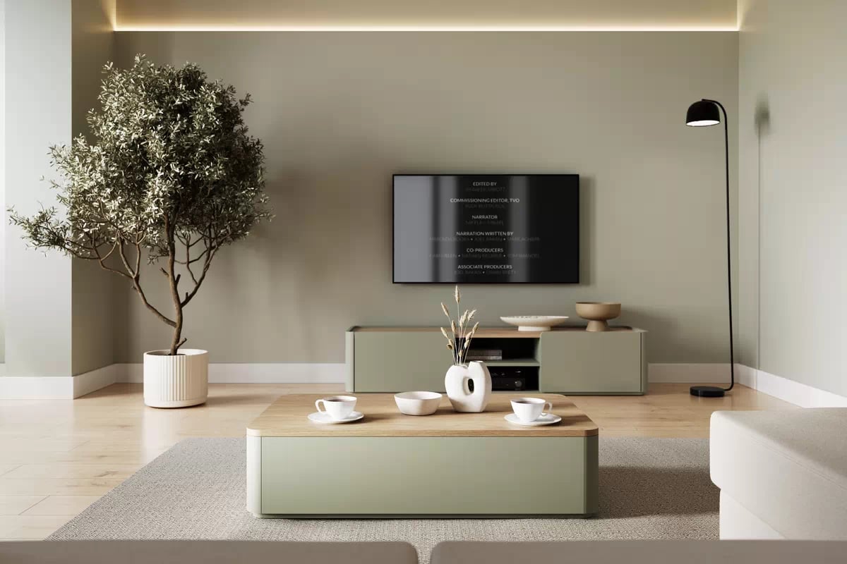 Konferenčný stolík Amilio 100 cm so zásuvkami - eukalyptus / dub baltic dune Stolík kawowy Amilio 100 cm so zásuvkami - eukaliptus / Dub baltic dune