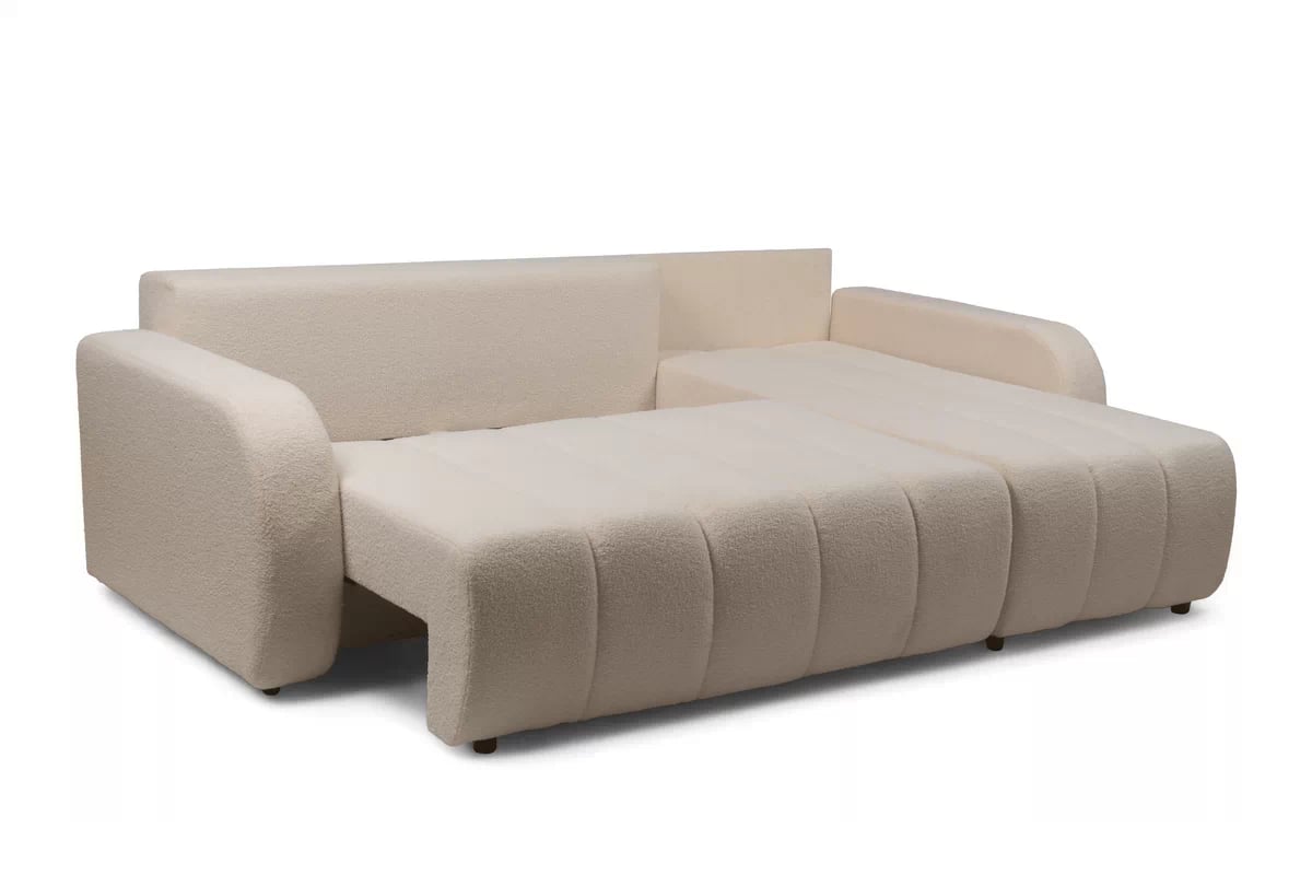 Rohová pohovka Lapios pravá s funkcí spánku - béžový samet Matt Velvet 9 Rohová sedací souprava Lapios rozkládací pravá - béžová welwet Matt Velvet 9