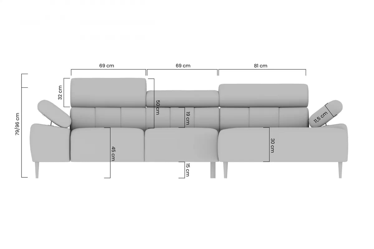 Rohová sedačka Taloria Mini s elektricky výsuvným sedákem levostranná - šedý samet Zetta 304 / černé nohy Rohová sedací souprava Taloria Mini z elektricky wysuwanym sedadlem levá - šedá welwet  Zetta 304 / Nohy černá 