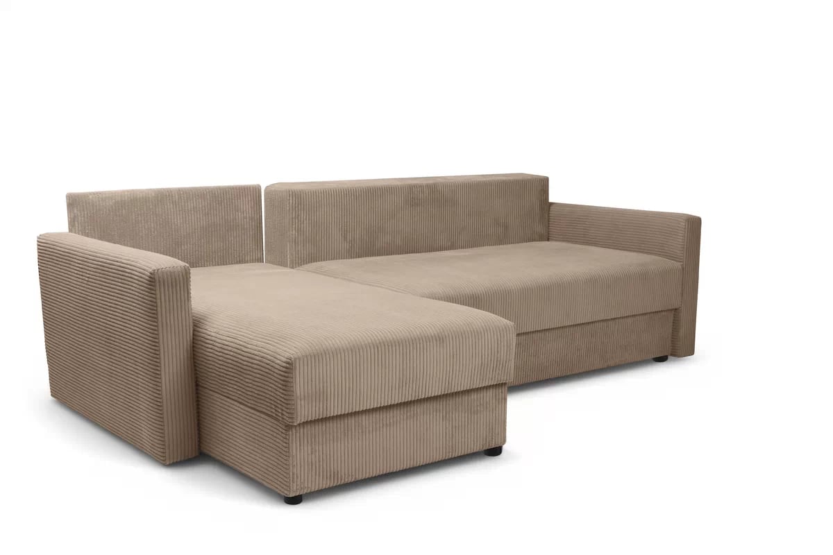 Rozkládací rohová sedačka Laveris univerzální pravá/levá - béžová tkanina Gemma 13 Rohová sedací souprava Laveris rozkladany uniwersalny prawo/levá - béžová plecionka Gemma 13