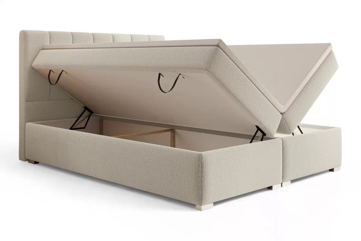 Kontinentální postel Mareli 180x200 s úložným prostorem - světle béžová bouclé Quelle 02 Postel boxspring Mareli 180x200 s úložním prostorem - světlý béžová bukla Quelle 02 