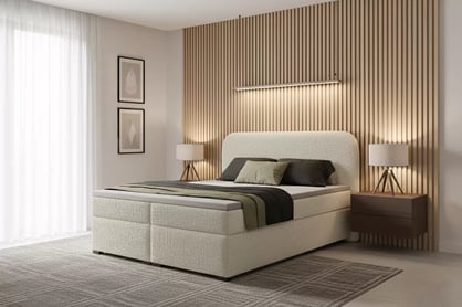 Kontinentálna posteľ Eleris 180x200 s úložným priestorom - svetlobéžová buklé Quelle 02 Boxspring posteľ Elaris 180x200 s úložným priestorom - svetlý Béžová bukla Quelle 02 