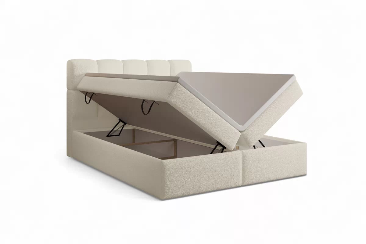Boxspring posteľ Carello 180x200 s úložným priestorom - svetlobéžové buklé Quelle 02 Boxspring posteľ Carello 180x200 s úložným priestorom - svetlý Béžová bukla Quelle 02 