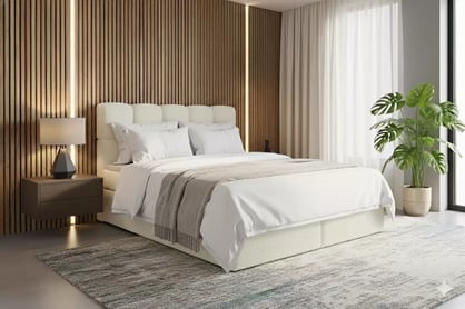 Kontinentální postel Carello 180x200 s úložným prostorem - světle béžová buklé Quelle 02 Postel boxspring Carello 180x200 s úložním prostorem - světlý béžová bukla Quelle 02 