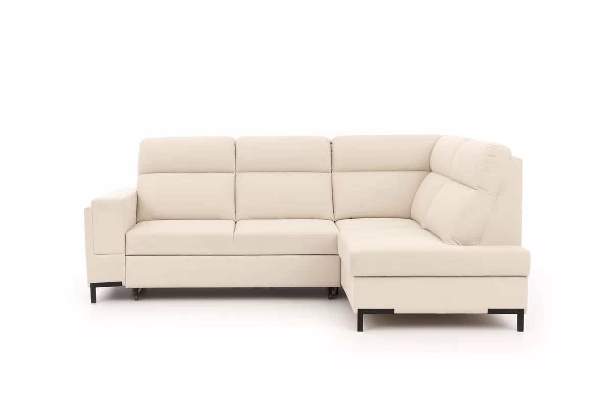 Rohová sedačka Loario L pravostranná se širokou, vybráním područkou - krémová tkanina Sand 03 Rohová sedací souprava Loario L pravá z szerokim, wcietym bokiem - kremowa Pletenina Sand 03